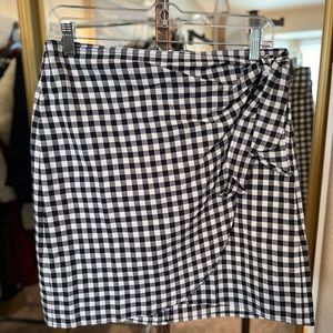 Loft Black White Check Cotton Faux Wrap Mini Skirt 4